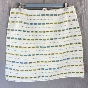 LOFT White and Multicolor Striped Midi Skirt